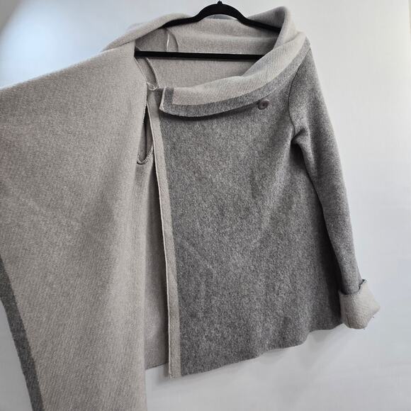 AIDA Italy Wool Open Front Cardigan Sweater L Gray Wrap Draped Cozy Quiet Luxury - Picture 5 of 8